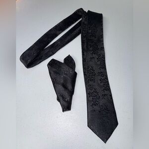Elegant Black Floral Tie and Pocket Square Set